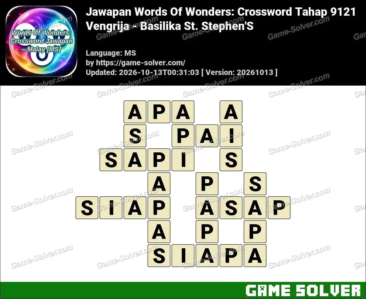 Jawapan Words Of Wonders: Crossword Tahap 9121 – Vengrija – Basilika St. Stephen’S